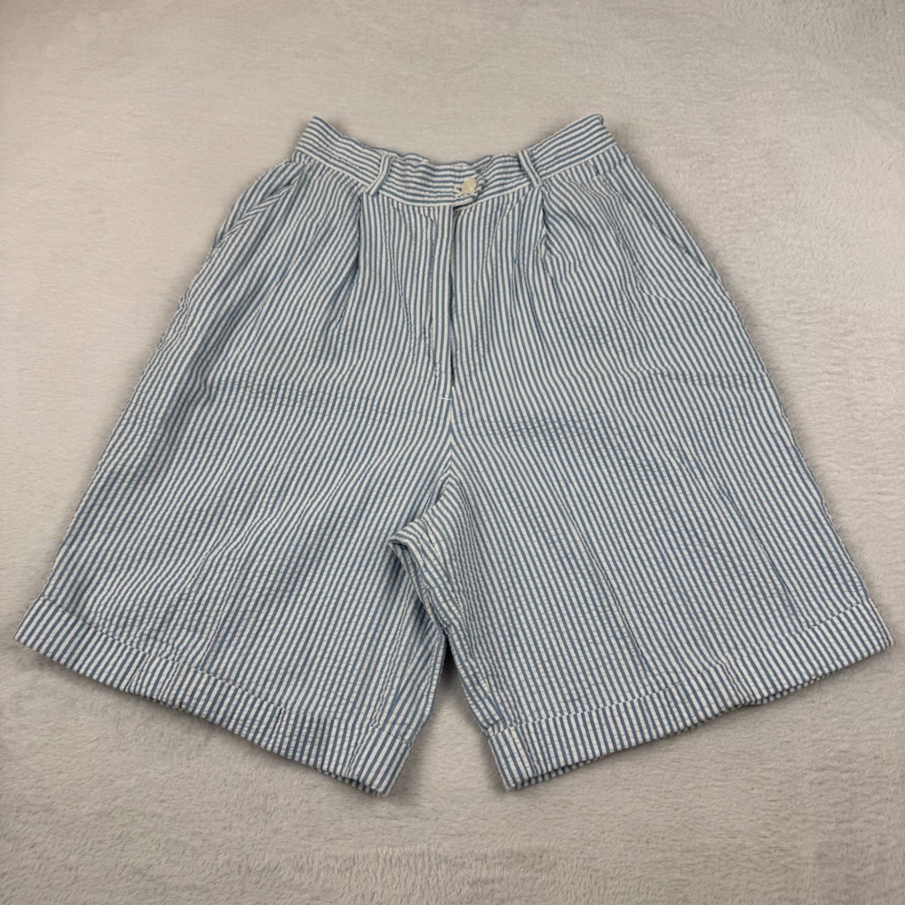 Vintage Brooks Brothers Seersucker Shorts Womens 4 Blue White Stripe Pleat USA